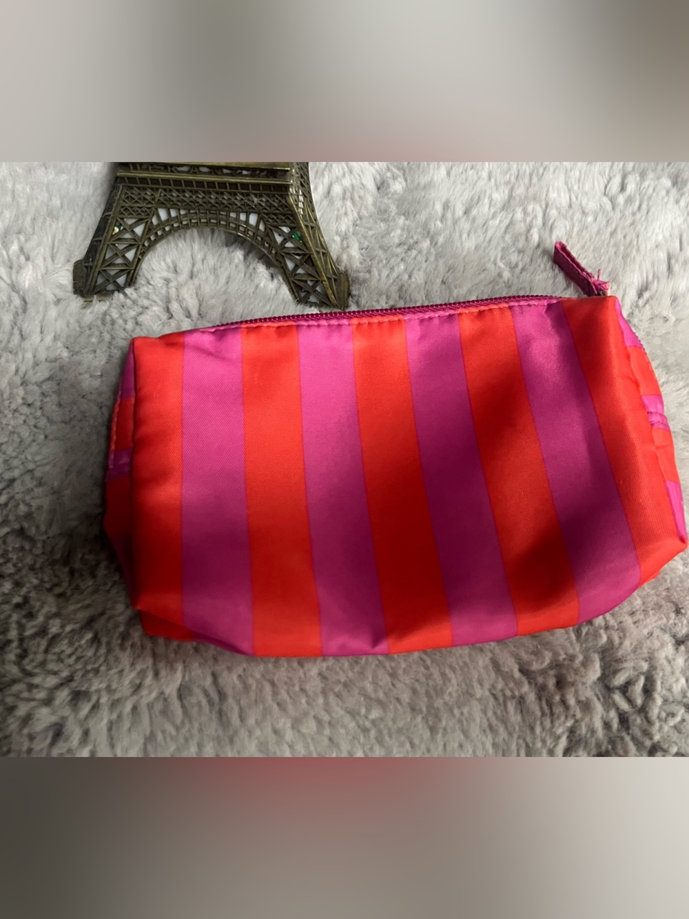 Striped Pink & Red Satin Cosmetic Pouch